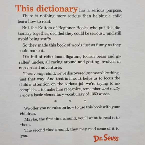 1st Edition Cat In The Hat Beginner Dictionary - Dr. Seuss 1960s